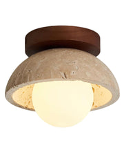 Wabi-Sabi Style Travertine Dome Ceiling Light for Living Room